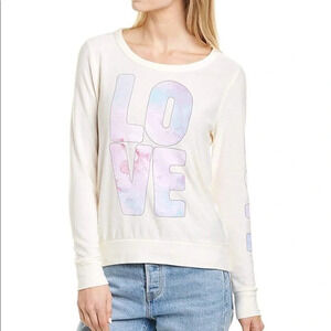 NWT Chaser White Love Printed Long Sleeve Cozy Pullover Sweater Plus Size 1X